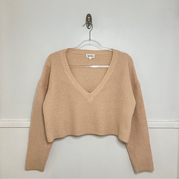 Superdown Pink V-Neck Pullover Cropped Waffle Knit Sweater - Picture 8 of 11